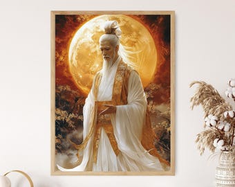 天照大御神のアートプリント：日本の太陽神、神道神話の絵画、天の神光