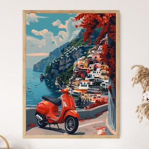 Positano Scenic Giclée Print, Beautiful Mediterranean Landscape Wall Art, Enhance Your Space, Great Gift for Art Collectors