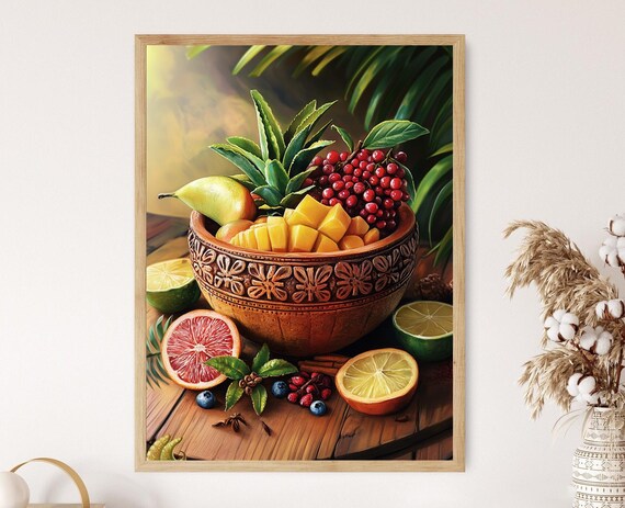 Jamaican Calabash Bowl Art Print, Carvings and Tropical Fruits - Etsy