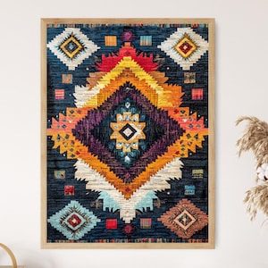 Handcrafted Palestinian Tatreez Print, Arabic Embroidery Wall Art, Folk Art Decor