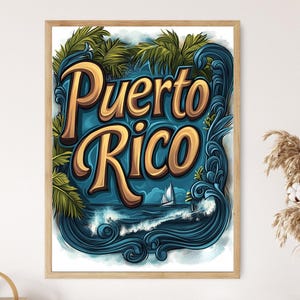 Puerto Rico Illustrated Art Print, Tropical Island Decor, Caribbean Travel Wall Art