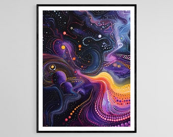 ダイナミックな水玉模様、宇宙的抽象アートプリント - Etsy 日本