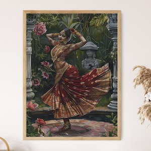 Bharatanatyam-dans artistieke gicleeprint, prachtige Indiase danskunst, kantoorinrichting, cadeau