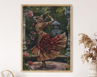 Bharatanatyam Dance Artistic Giclee Print, Exquisite Indian Dance Art, Office Decor, Gift