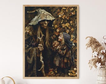 Baba Yaga Art Print: Slavic Folklore Scene, Enchanted Decor