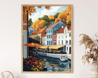 Užupis Art District Lithuania Illustration, Bohemian Vilnius, Murals and Artisan Market Art Print