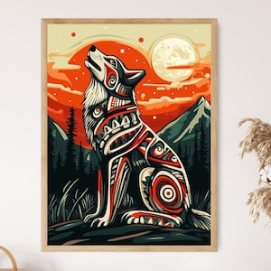 Haida Wolf Totem Print, Moonlit Formline Art, Indigenous Spirit Wolf Decor, Native Northwest Coast Art, Mystical Animal Wall Art