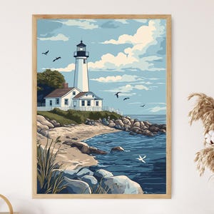 Old Saybrook Lighthouse Art Print, Connecticut Coastal Landmark
