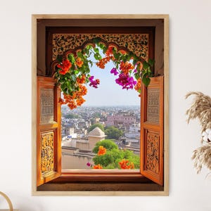 Kota City Art Print, Rajasthan Urban Scene Poster, Traditional Indian Architecture Wall Decor, Colorful Heritage Illustration from India