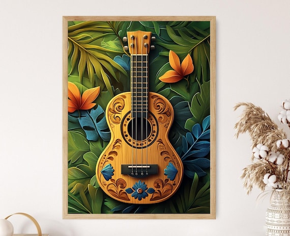 Puerto Rican Cuatro Guitar Ornament Art Print: Cultural Flag