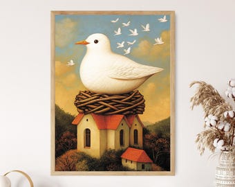 Whimsical Dove Art Print: Children's Room Decor