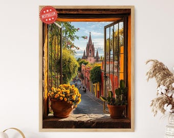 San Miguel de Allende Art Print: Mexico Parroquia View with Bougainvillea