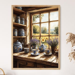 Französisches Teeservice Kunstdruck, Rustikales Küchen Poster der Provence