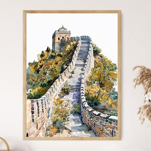 Great Wall of China Art Print, Detailed Landscape Wall Decor, Home or Office Decoration, Unique Travel Gift