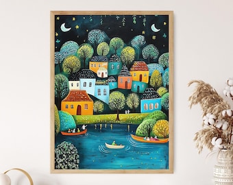 Croatian Naive Art Print, Folklore Artwork