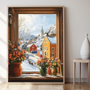 Impresión artística de la ciudad ártica de Tromsø, póster de decoración invernal noruego