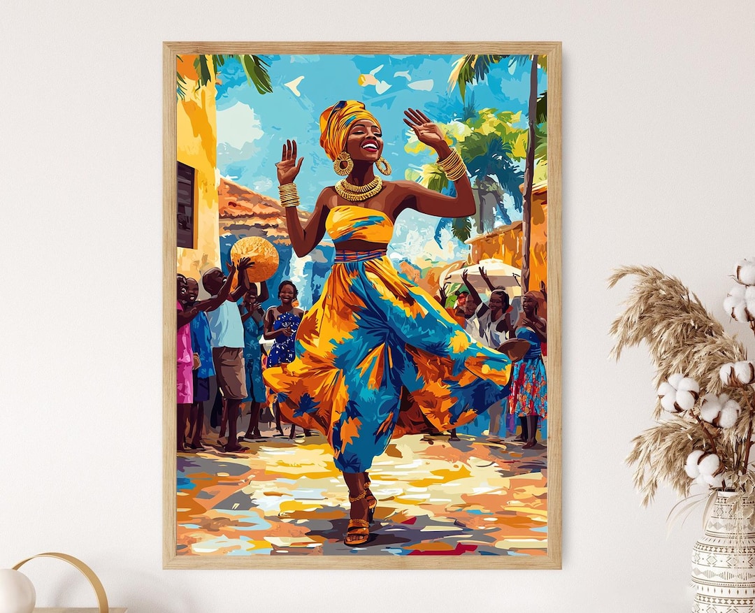 Senegalese Sabar Dance Art Print, Traditional African Festival, Vibrant