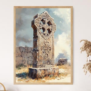 Armenian Khachkar Art Print: Sacred Stone Cross, Heritage Decor