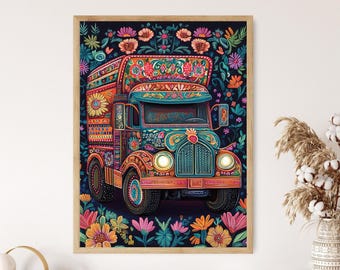 Pakistani Truck Art Print: Vibrant Folk Art Illustration