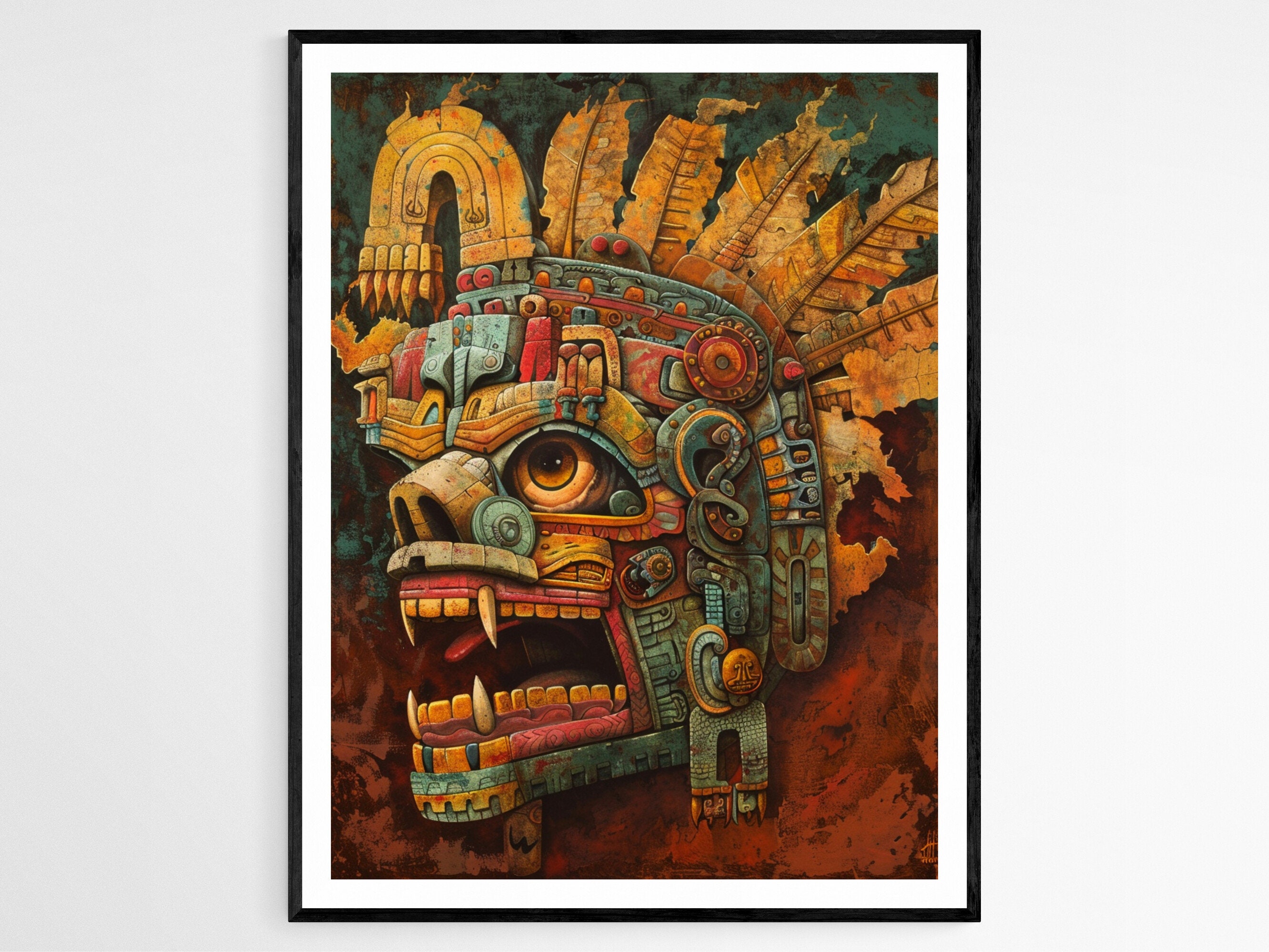 Pintura De Estampa Azteca Pintura Azteca Etsy México