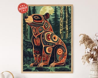 Haida Bear Art Print, Formline Style, Strength and Protection, Forest Landscape