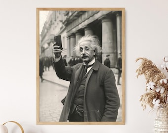 Albert Einstein Selfie Print, Quirky Historical Decor, Unique Office Artwork, Presidential Humor Gift