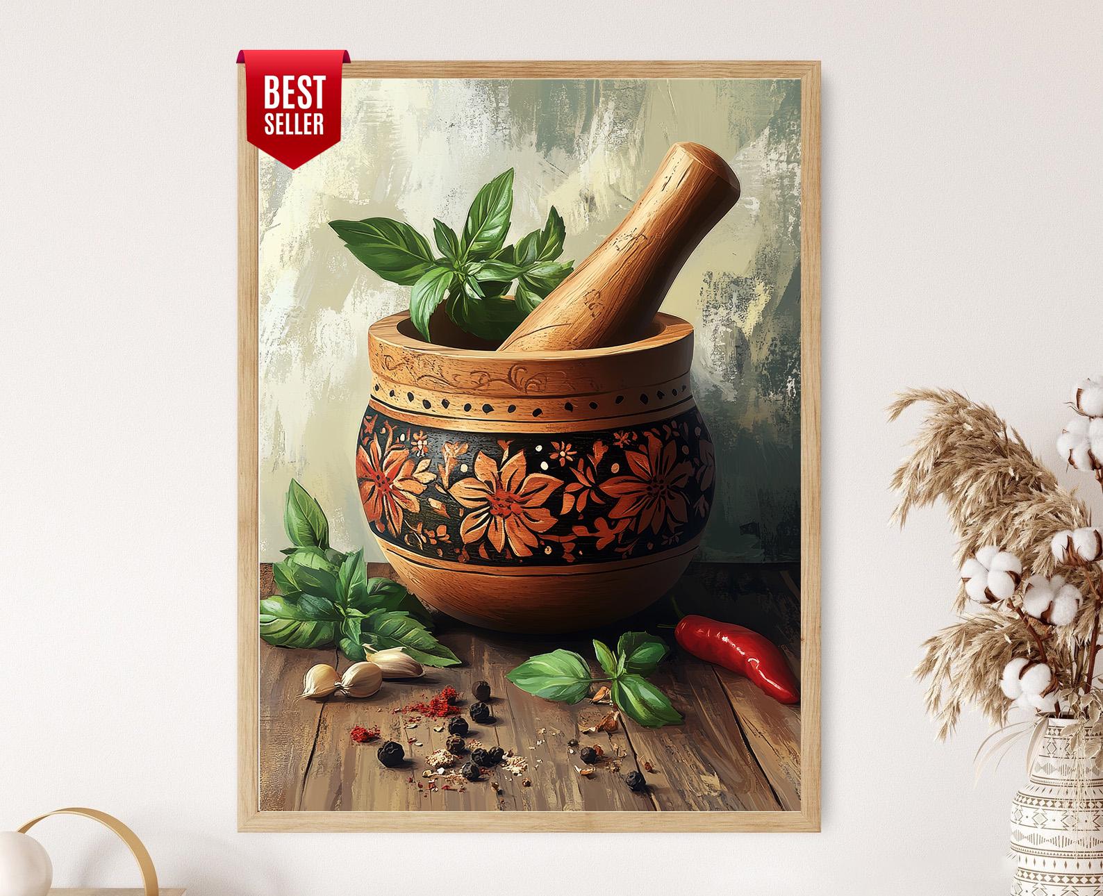 Pr Pilon Puerto Rican Pilón With Floral Designs Art Print, Traditional Kitchen ...