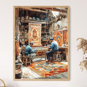Sheki Carpet Weaving Art Print, Azerbaijani Heritage Decor Poster