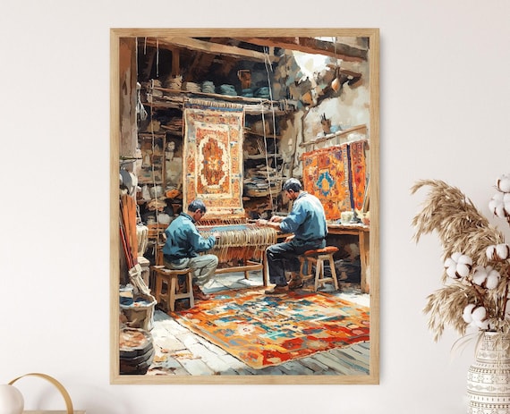 Sheki Carpet Weaving Art Print, Azerbaijani Heritage Decor Poster