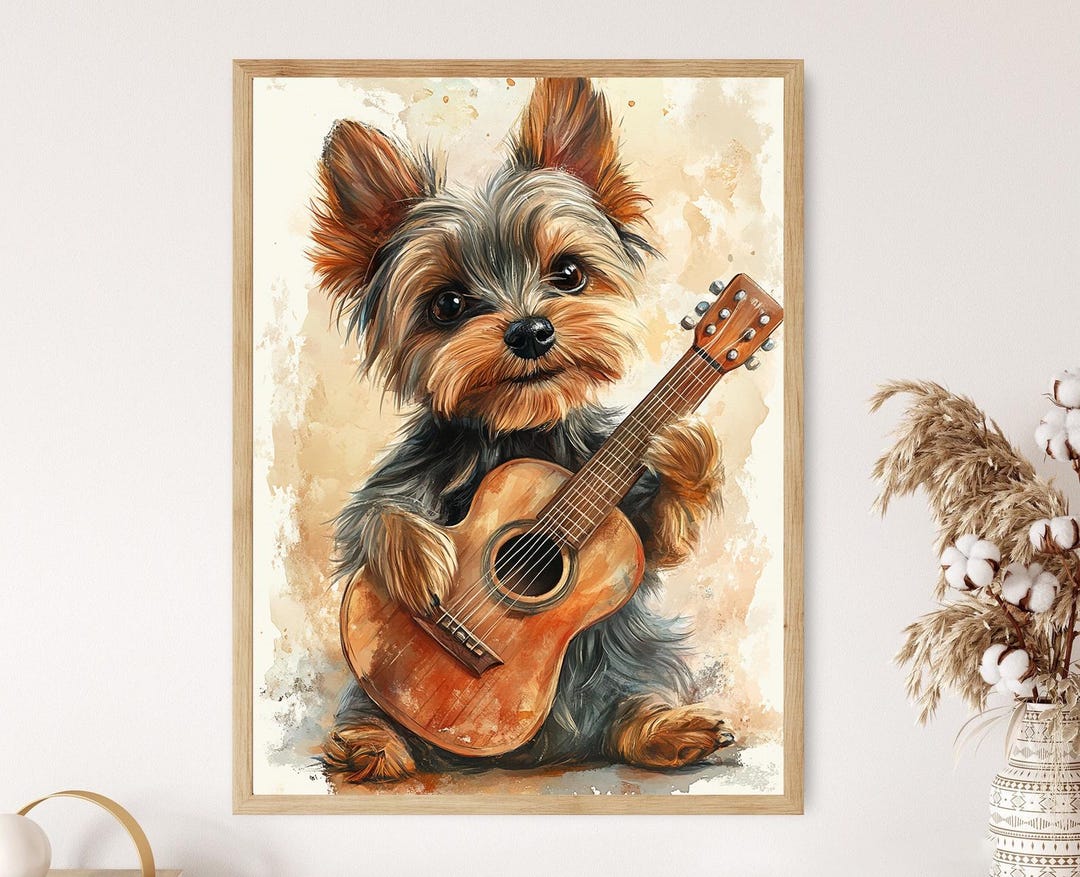 Yorkshire Terrier Puppy Playing a Guitar, Funny Yorkie Poster - Etsy