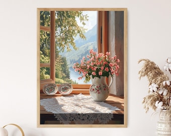 Hardanger Embroidery Art Print, Traditional Norwegian Whitework, Rustic Table Decor