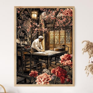 Produttore di ravioli dell'Henan, sorgente locale nel cortile, stampa artistica