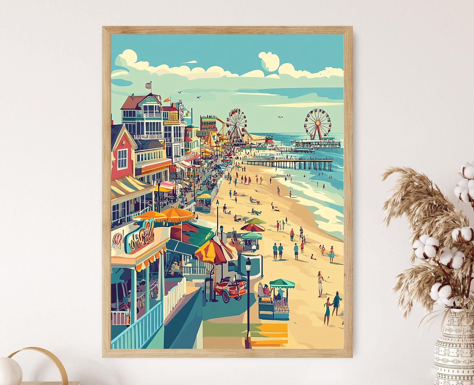Ocean City Maryland Art Print, Boardwalk and Amusement Park