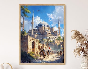 Osmanska soldater som går in i Istanbul, Osman Hamdi Bey-tryck, autentiskt turkiskt tryck