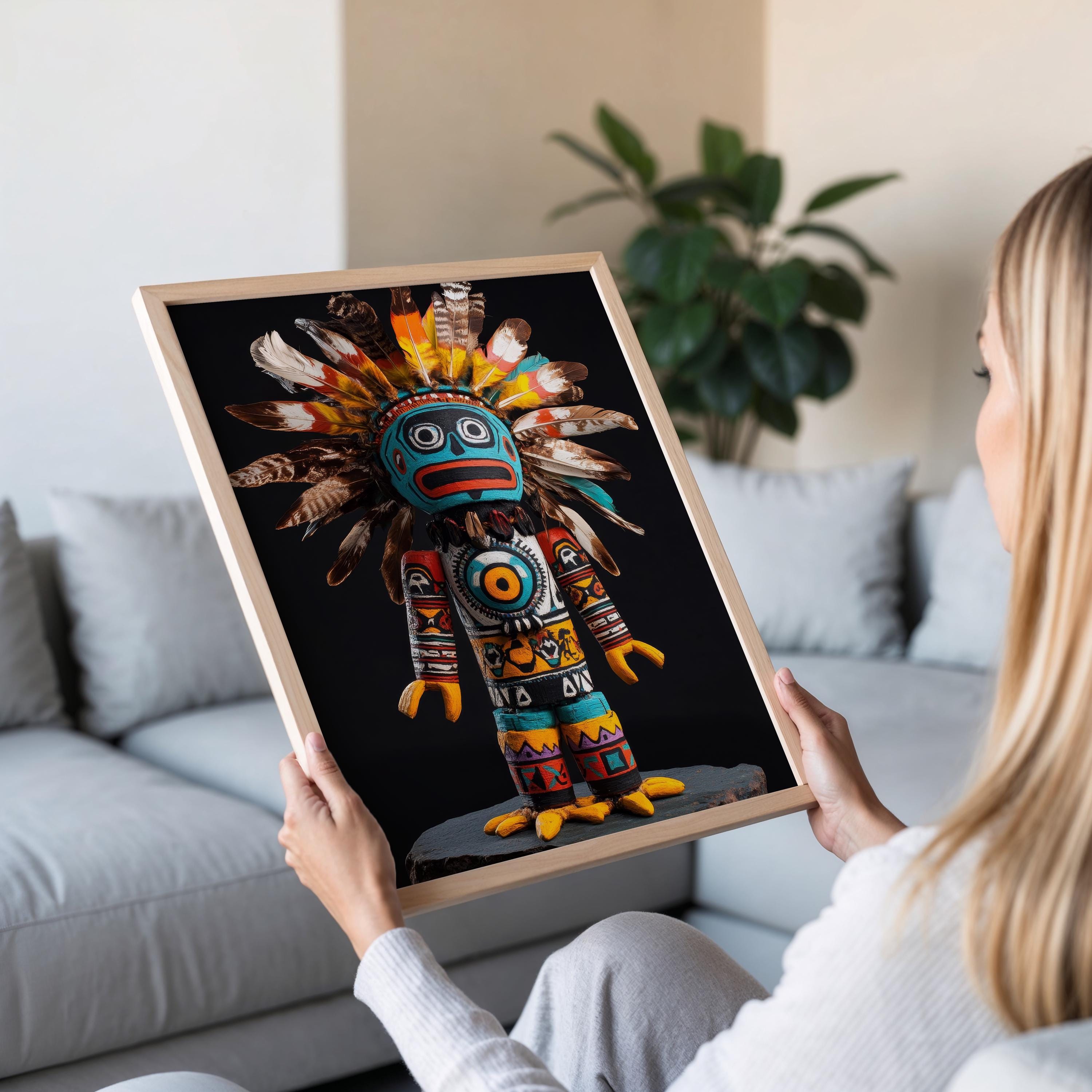 ホピ族のカチナ人形のアートプリント、ネイティブアメリカン、自然の