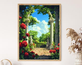 Italian Garden Pavilion With Lemon Trees and Roman Statues