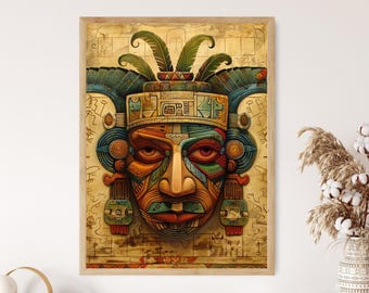 Aztec God Tezcatlipoca Art Print, Ancient Mesoamerican Deity