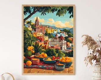 Guanajuato Picnic Art Print, Colorful Mexico Scene, Mexican