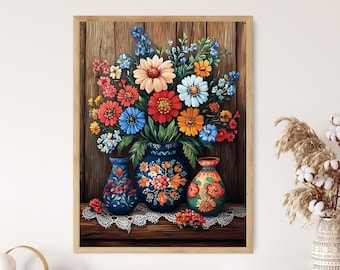 ポーランドのヴィチナンキの花飾りイラスト、素朴なフォークアート