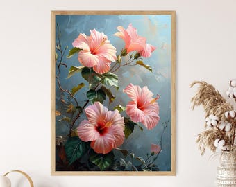 Elegant Hibiscus Bloom Watercolor, Floral Wall Art Decor