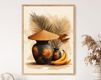 Javaner Keramik Kunstdruck: Batik-inspiriertes indonesisches Folklore-Plakat