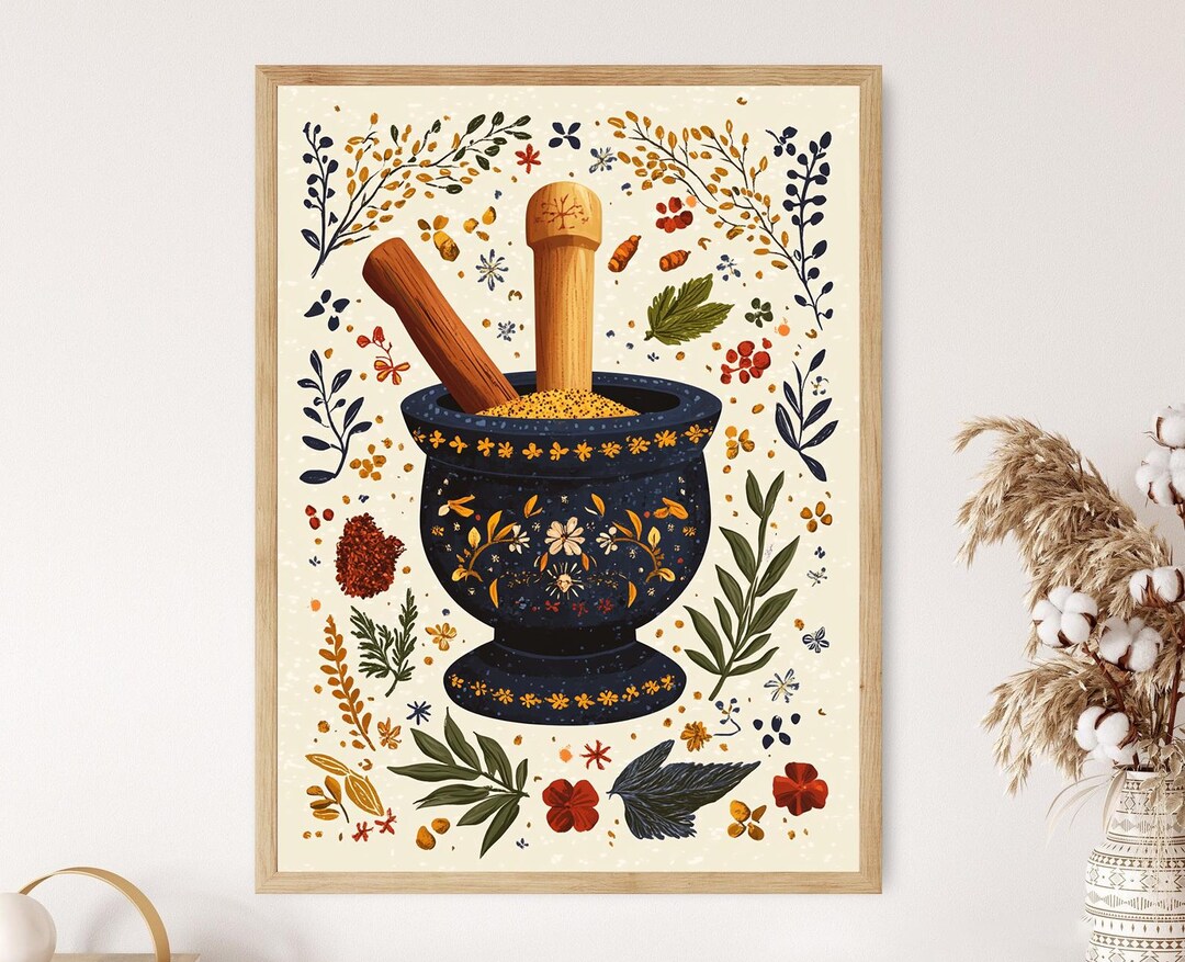 lebanese-mortar-and-pestle-flat-vector-art-print-traditional-kitchen