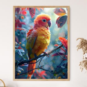 Illustrazione di un piccolo uccello esotico - Stampa artistica di un pappagallo colorato - Ideale per l'esposizione in soggiorno - Regalo premuroso per gli amanti degli uccelli