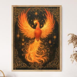Phoenix Rising, Medieval Bestiary, Illuminated Manuscript Art Print