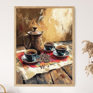 Ethiopian Coffee Ceremony Art Print, Traditional Jebena Pot