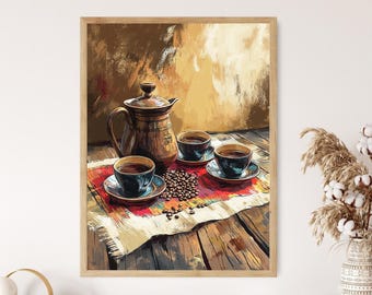 Ethiopian Coffee Ceremony Art Print, Traditional Jebena Pot