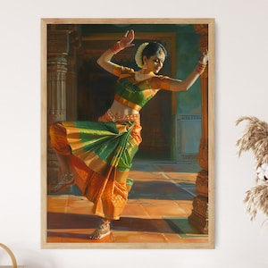 Bharatanatyam Dance Fine Art Print, kleurrijke traditionele Indiase kunst, woondecoratie, cadeau