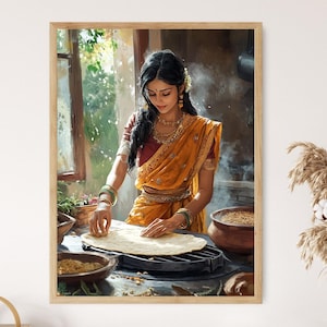 Chapati Herstellung Kunstdruck, Indisches Restaurant Dekor