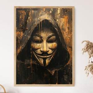 Impresión artística de la máscara de Guy Fawkes Anonymous, póster de la ciberrebelión, decoración de pared inspiradora, regalo para luchadores por la libertad