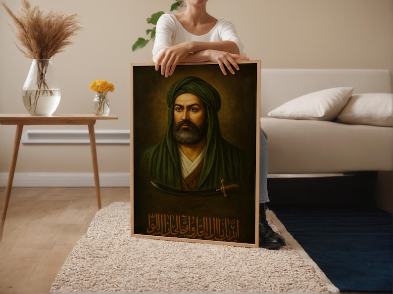 Imam Ali Portrait Art Print: Alevi Portrait, Zulfiqar Sword, Arabic Calligraphy Islamic Wall Decor image 3